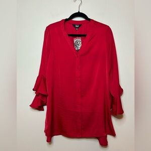 Red Ruffle Sleeve Blouse